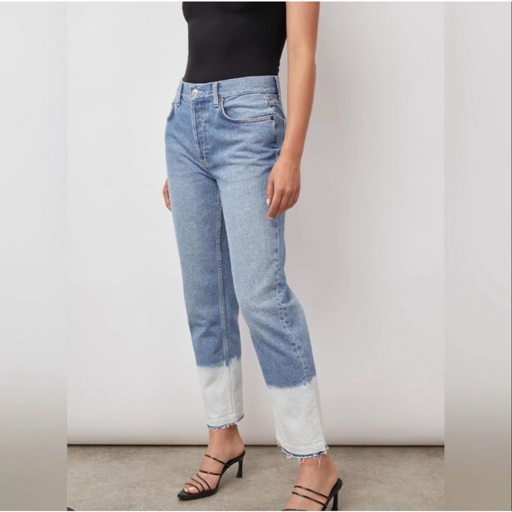 Rails Jeans Womens 26 Blue The Atwater Slouchy Straight Dip Dye Cuff Button Fly